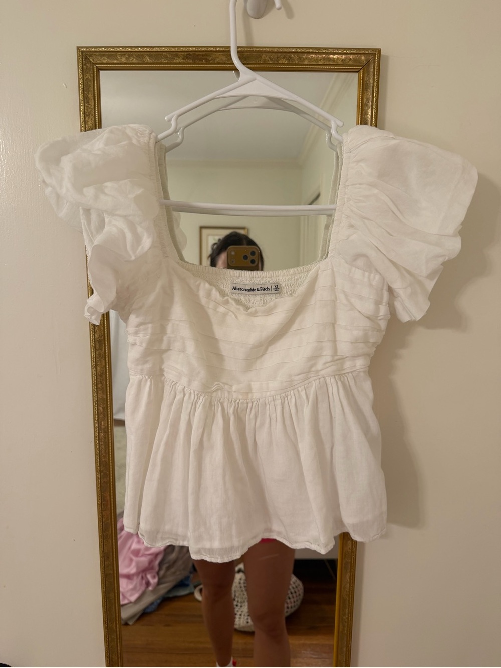 Abercrombie & Fitch White Ruffled Puff Sleeve Peplum Blouse